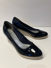 Ladies Navy Blue Patent Wedge