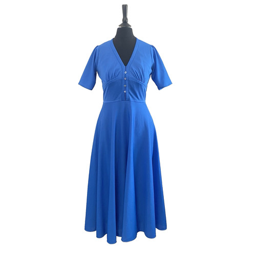 Vintage 1970s blue dress midi - blue,