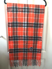 Schockemohle Equestrian Patsy Check  Rectangle Scarf with Fringe, Orange Multi