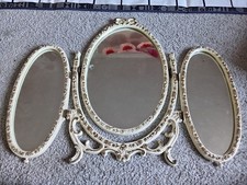Shabby Chic Triple Vanity Mirror French Louis Style Cream Gold Triptych Oval
