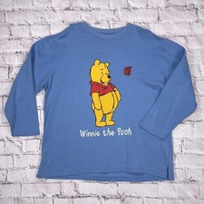 Vintage Disney Winnie The Pooh Light Blue Large Graphic Print Pullover Sweater