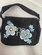 Vintage Retro Jane Norman Messenger Bag Black and blue flowers
