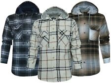 Hooded Check Overshirt Plaid Yarn Dyed Button Up Shirt Casual ExStore w/ Pockets