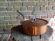 VINTAGE FRENCH COPPER SAUTE PAN ROLL TOP & LID NOT DEHILLERIN COPPER 2.3 KG