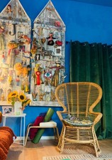 Vintage 1970s Spanish Large Bamboo & Wicker Peacock Chair