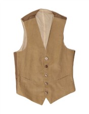 VINTAGE Mens Corduroy Waistcoat Small Beige DU04