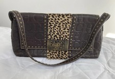 Carolina Herrera Brown Leather & Cheetah Print Furry Handbag Excellent Condition