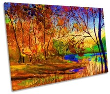 Autumn Modern Trees Forest Print CANVAS WALL ART Picture Orange