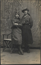 People - 2 young ladies fancy dress, RP postcard to Jessie in Lipson from Faith