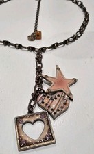 Pilgrim Antique Gold Tone And Pink Enamel  Necklace Choker Style Hearts And Star