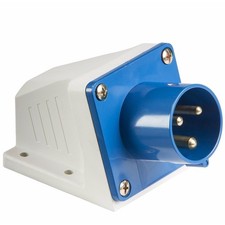 16A 240V Blue Industrial Site Plug, 3 Pin Male Wall Fix Inlet, IP44 Weatherproof