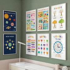 Educational Posters Kids  Nursery, PlayRoom, Numbers, Shapes, Learning, Wall Art