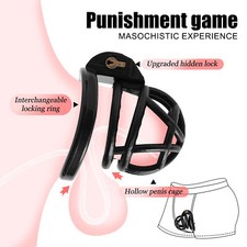 Male Lightweight Resin Sissy Chastity Cage with 4 Rings Lock Restraint Device UK