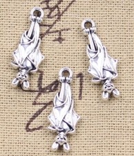  Silver Tone Hanging Bat Charms 4pk