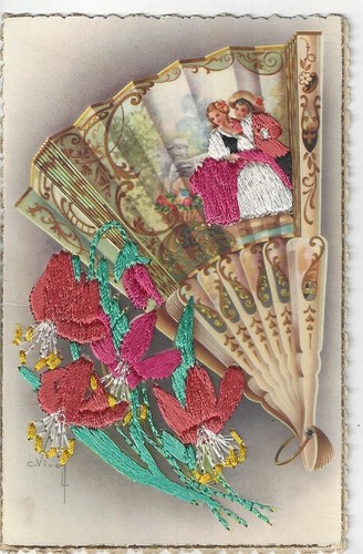 Spanish silk embroidered fan - silk,