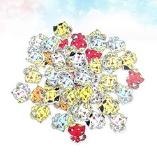  50pcs 2 Holes Sewing Buttons Cartoon Cat Buttons Cartoon Animal Pattern Wooden