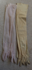 2  Vintage  Long Evening Gloves Pink Nylon 58cm Cream Leather 63cm size 7