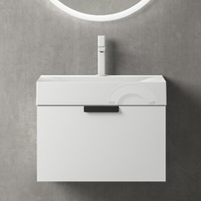 Bathroom Vanity Unit Basin Sink Storage Wall Hung Cabinet & Basin & LED Mirror