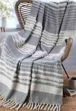 Grey Woven Textured Fringed