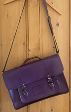 Zatchels Large Purple Leather School Satchel crossbody Bag W15”x L10” + dust Bag