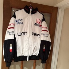 Honda Racing Bomber Jacket Lucky Strike Men's Size Medium White Black Vintage