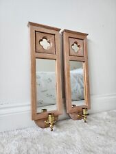 2x Wooden Brass Wall Hanging Candelabras Candle Stick Holders Mirror
