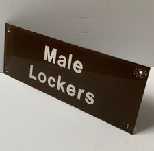 VINTAGE LARGE MALE LOCKERS SIGN GENTS SHOP FACTORY OFFICE ARCHITECTURAL SALVAGE