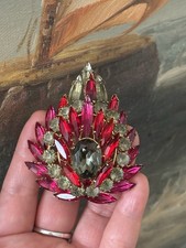 Hot Pink &Red Rhinestone Brooch Crystal Vtg Statement Jewellery JULIANA Manner