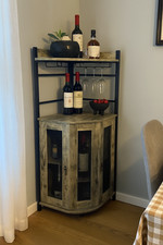 Rustic Brown Industrial Corner Bar Cabinet Wine Cupboard Mesh Doors Adjustable