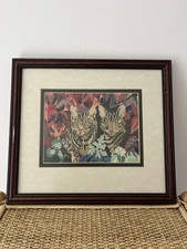 Framed Cat Tapestry Needlepoint Crosstitch Bright Colourful