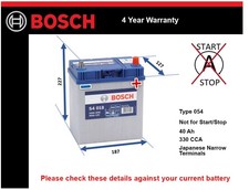 Car Battery S4018 Bosch 054 330A 40Ah 4Yr Warranty 187x127x227
