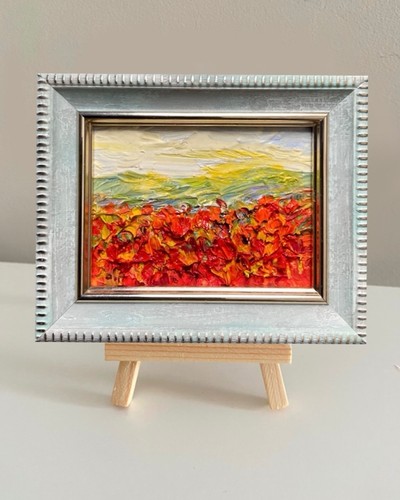 Original oil painting poppy - painting,