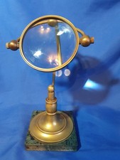 Vintage Swing Brass Magnifying Glass On A Green Marble Base