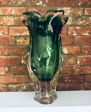 Vintage MCM Josef Hospodka For Chribska Green Crystal Vase Czech Republic