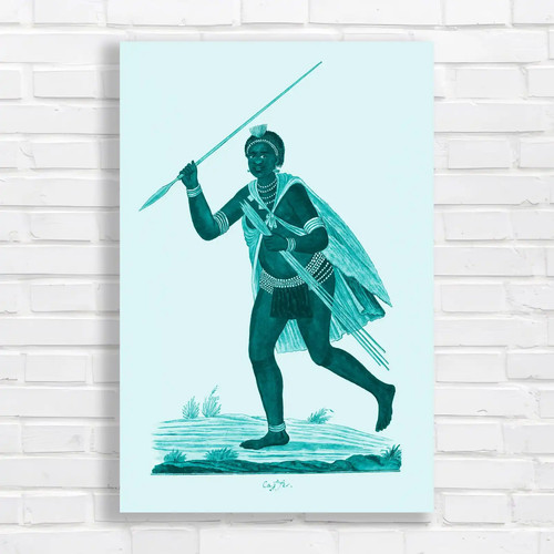 Tribal warrior with spear teal - with,