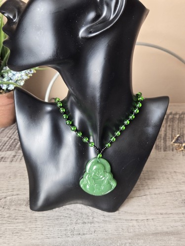 Green jade buddha pendant - green, with