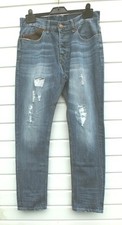 ZARA MAN DISTRESSED & RIPPED BLUE COTTON DENIM TAPERED JEANS SIZE: 36L
