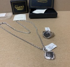Vintage Giani Jewellery Black diamond Silver Plated Ring & Pendant Necklace