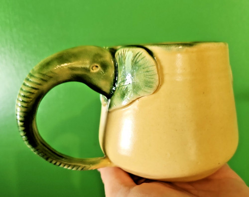 Green elephant pottery coffee - elephant,