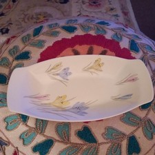 1950s Figgjo Flint Norway Crocus Patt. pair of cups & saucers & small plate A/F