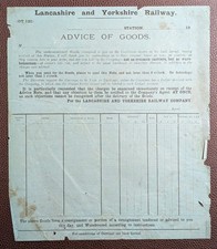 Lancashire & Yorkshire Railway Advice of Goods Form Blue Sheet c1900s