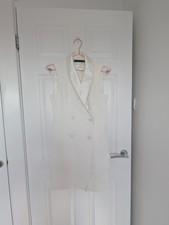 Zara Basic White Longline Waistcoat Dress – UK Medium – Polyester Blend