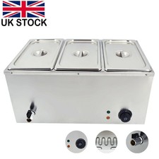 3 Pan Bain Marie Electric Wet Well Sauce Food Warmer Heat Pots Stainless Steel