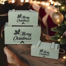 S/3 RUSTIC GREEN CRATES WITH