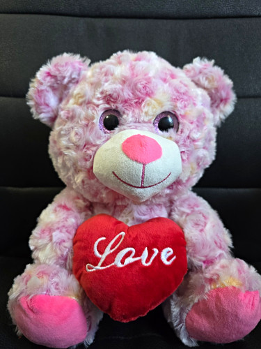 Pink white plush teddy bear - plush,