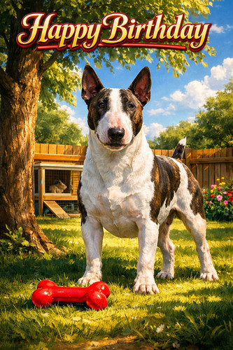 Bull terrier birthday card - bull,