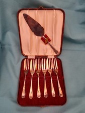 EPNS Vintage Pastry Dessert Fork Set 6 Pieces Plus Cake slicer Sheffield England
