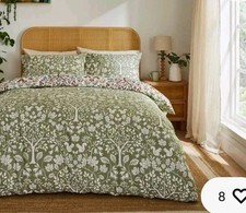 DUNELM MAPLE WOODS  SINGLE  Reversible Duvet Cover Set Green White Autumn Palett