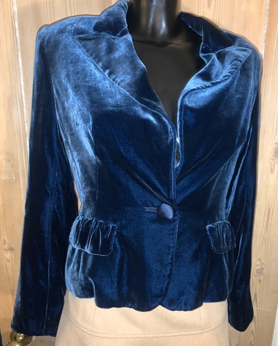 Petrol blue silk velvet blazer - blue,