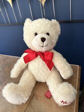 Rare Hamleys creamy white Teddy Bear Red Bow 11” 28cm Plush Soft Toy